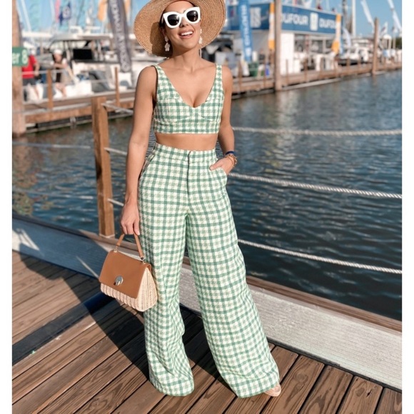 Zara Check Green Tweed Trousers 